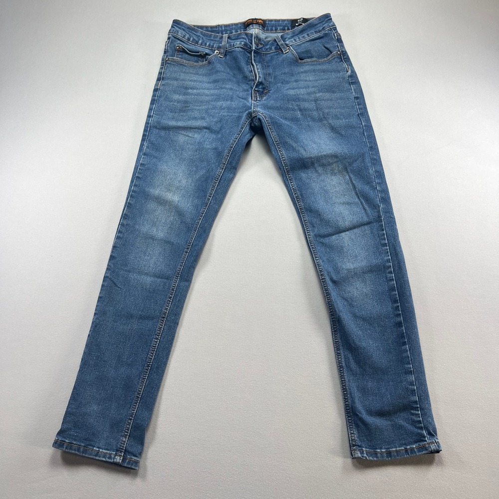 Ring Of Fire Jeans Mens 30x30 Blue Whisker Denim Low Rise Slim Fit Skinny Leg